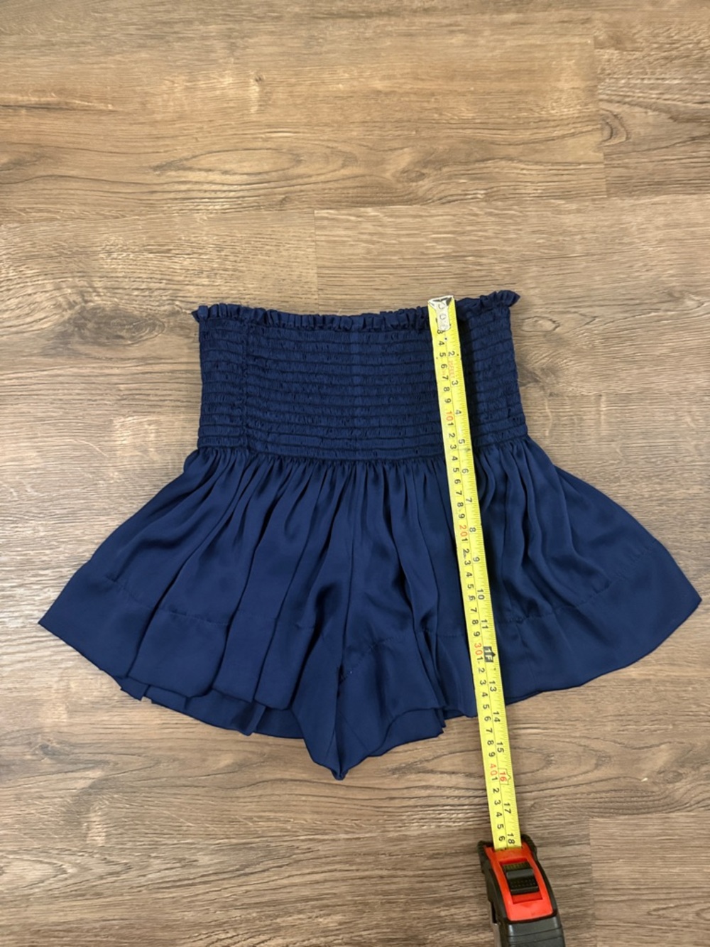 Smocked Waist Navy Ruffle Hem Women's Skort